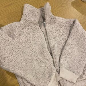 Express White Fuzzy Zip Up